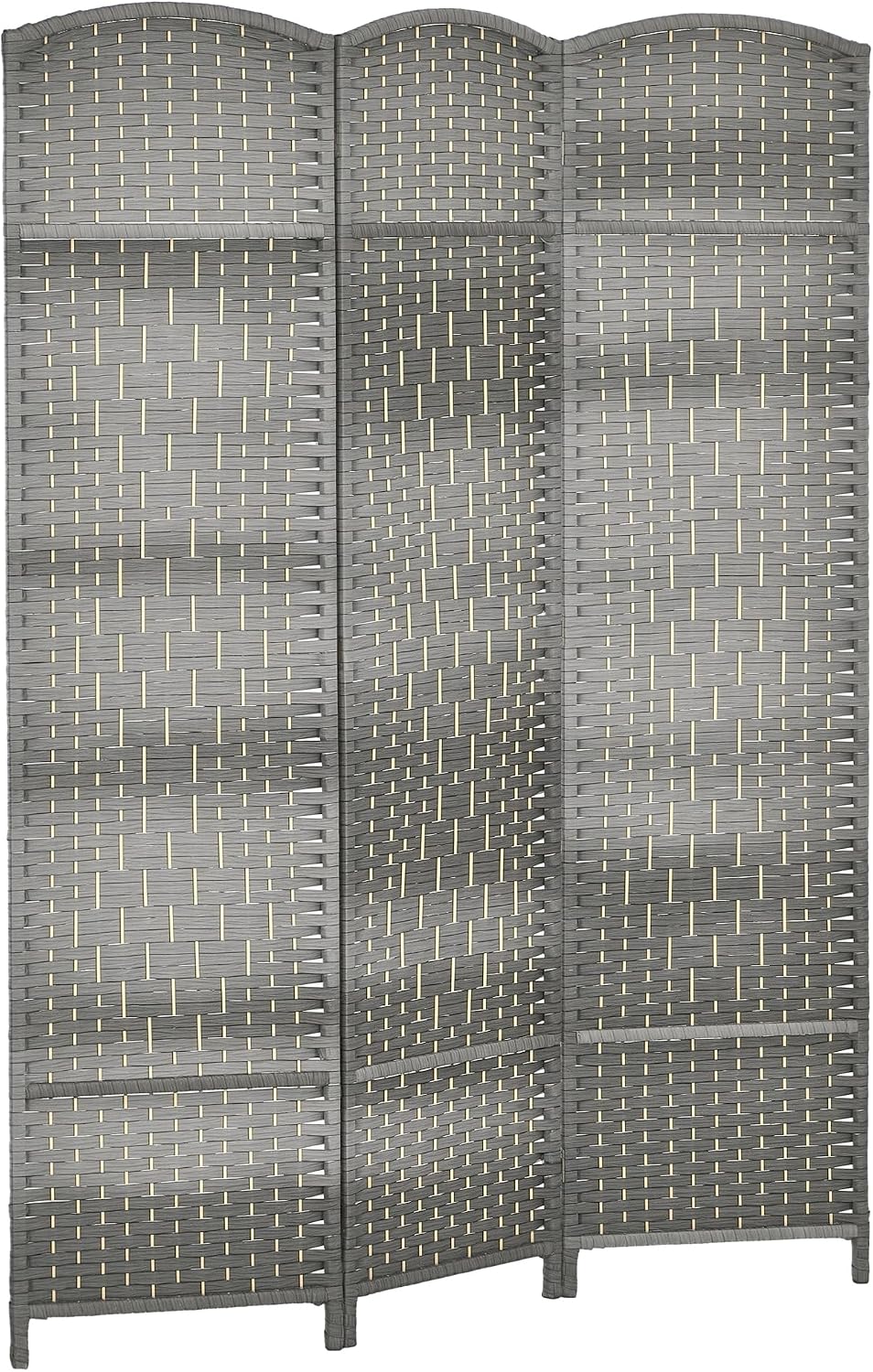 HOMCOM 3 Panel Room Divider 6 Ft Privacy Screen Hand-Woven Mixed Gray