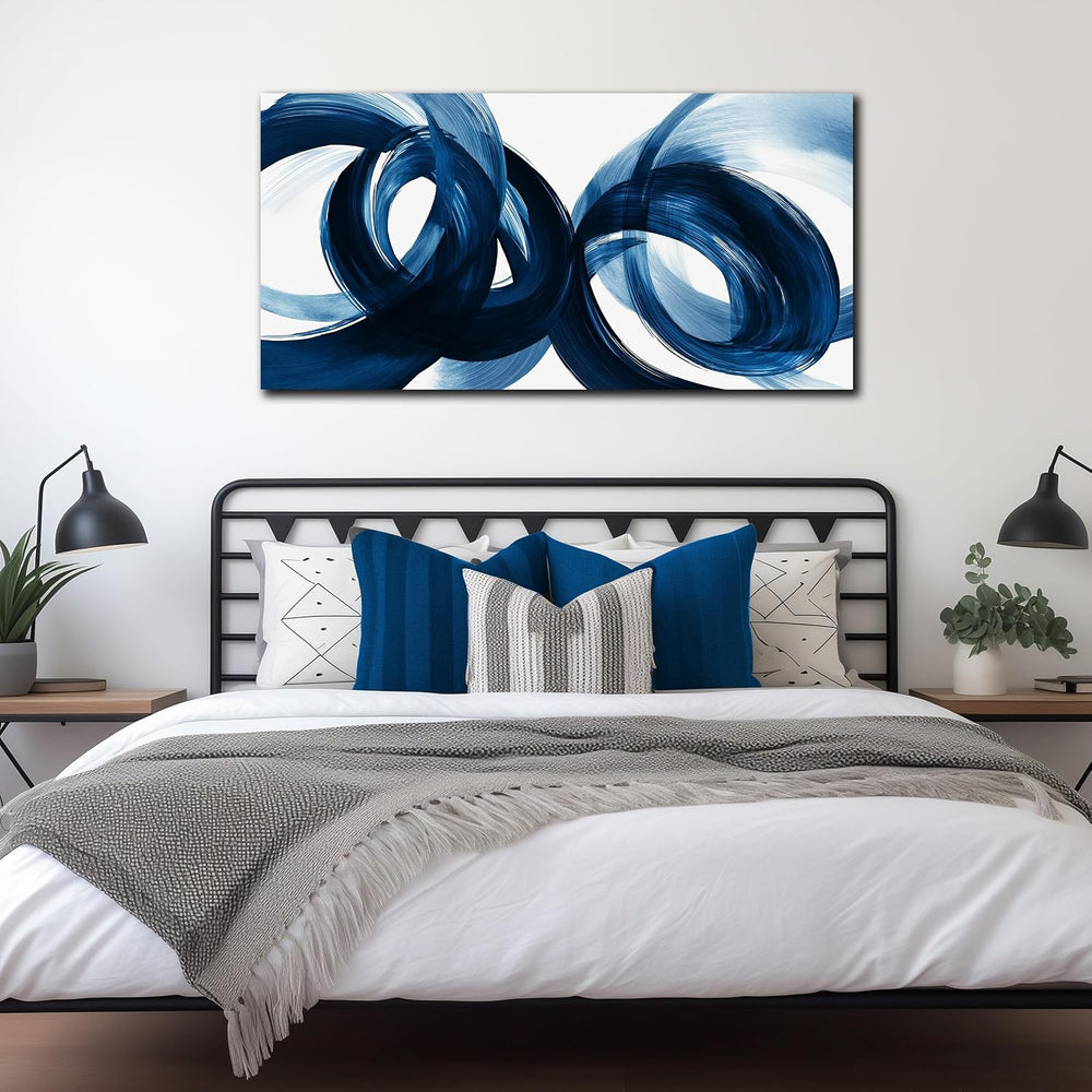 MXUNYZ Blue Abstract Canvas Wall Art Bedroom Modern Minimalist Wall Decor