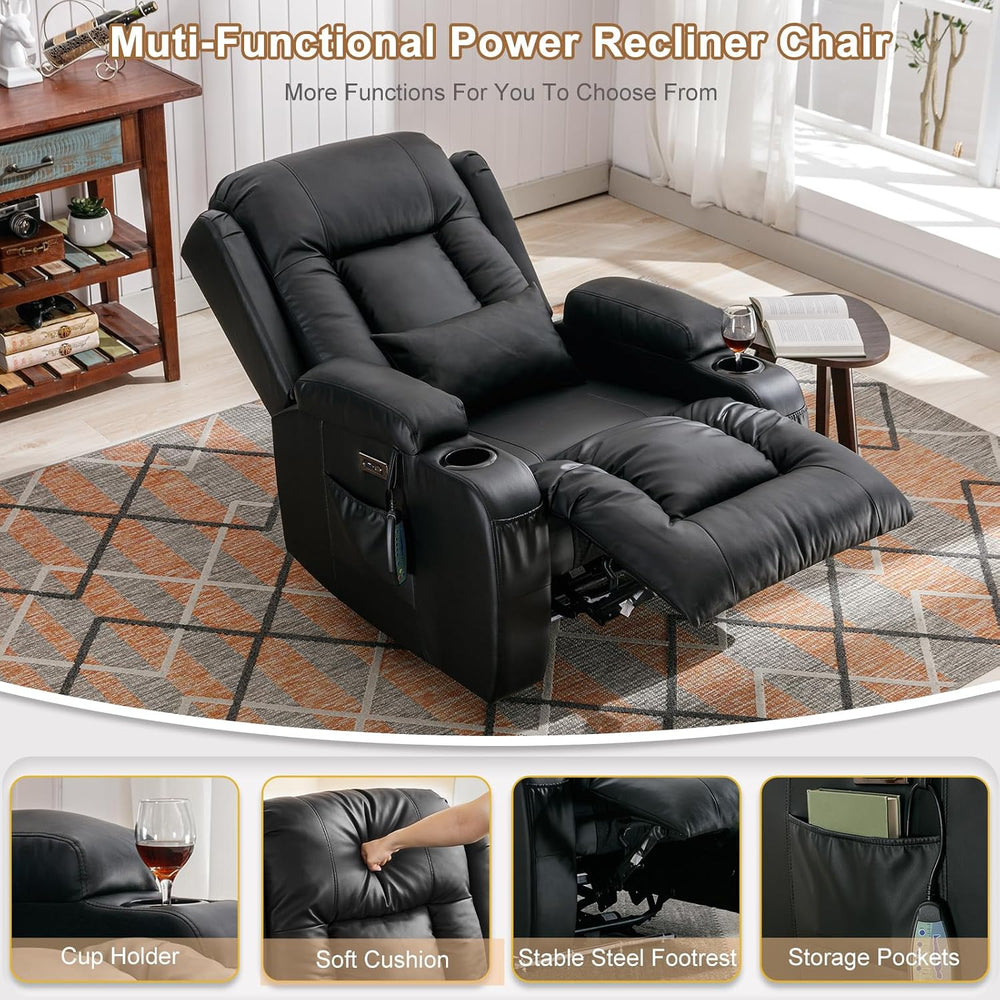IPKIG 3-Piece Power Recliner Sofa Set with Massage and Heat, Faux Leather