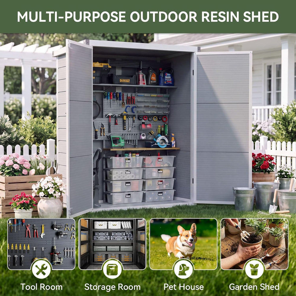 Aoxun 55 Cuft Outdoor Tall Storage Shed, 5×3 Ft Vertical Shed with Floor &amp...