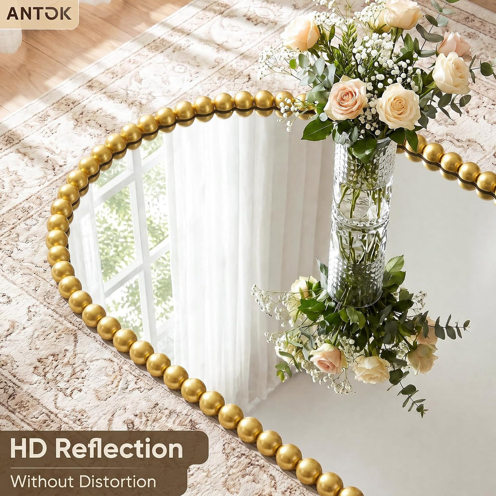 Antok 71" x 28" Arched Full Length Mirror, Antique Beaded Frame Flo...