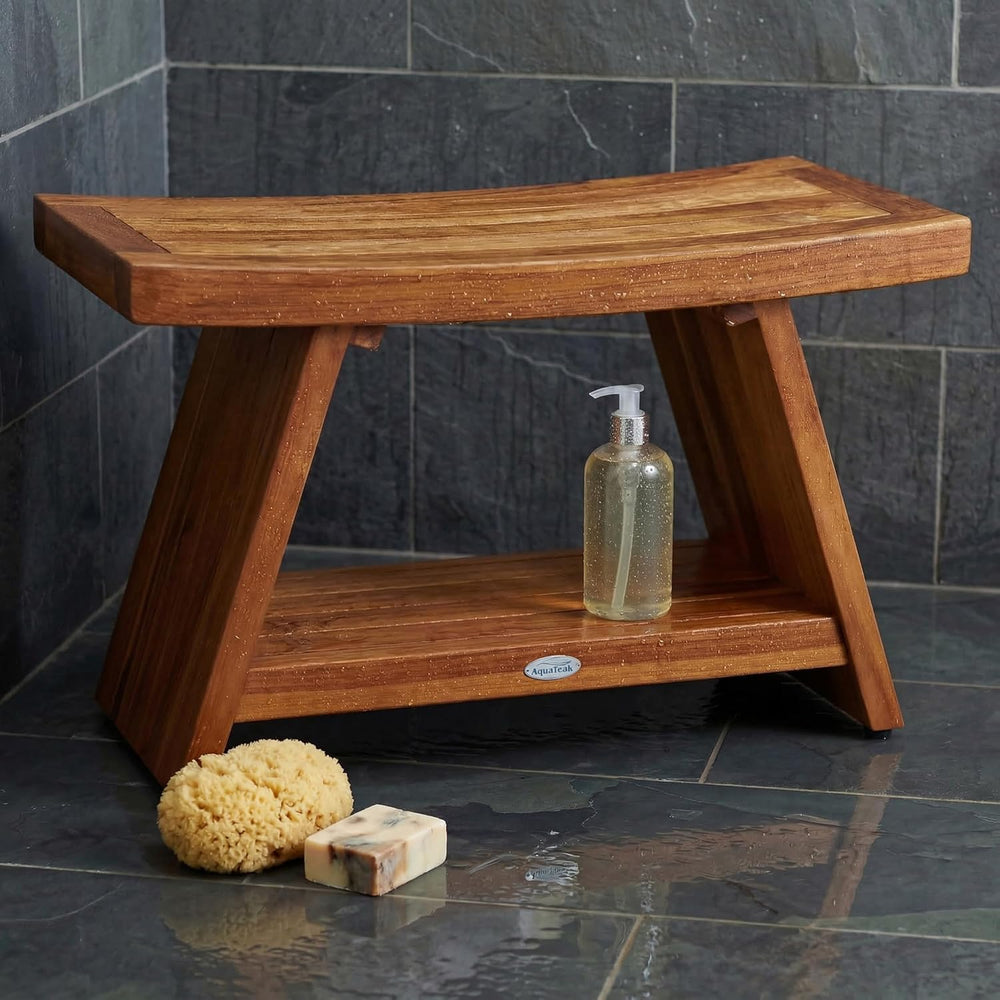 Patented 30" Asia Teak Shower Bench with Shelf