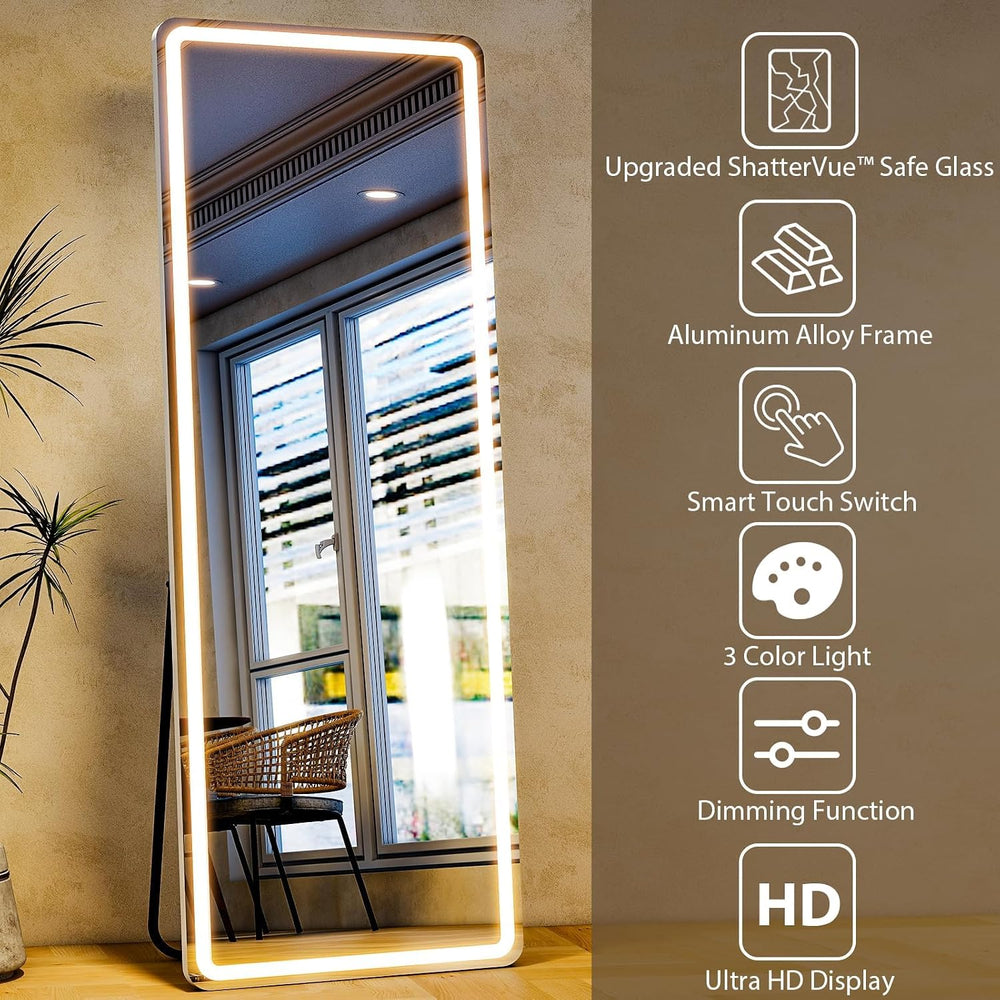 56" x 20" Rectangle Full Length Mirror with Lights for Bedroom