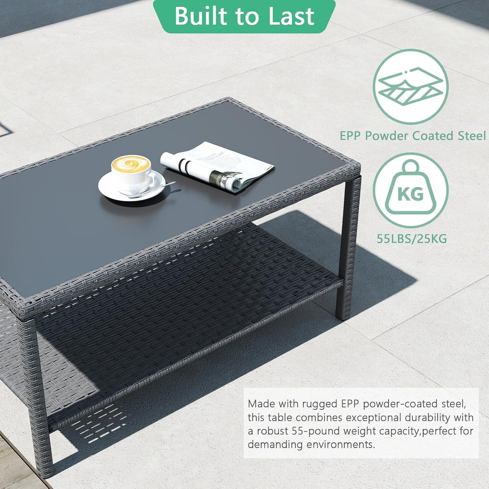 Helios&Hestia Rectangle All Weather Rattan Wicker Outdoor Coffee Side End...