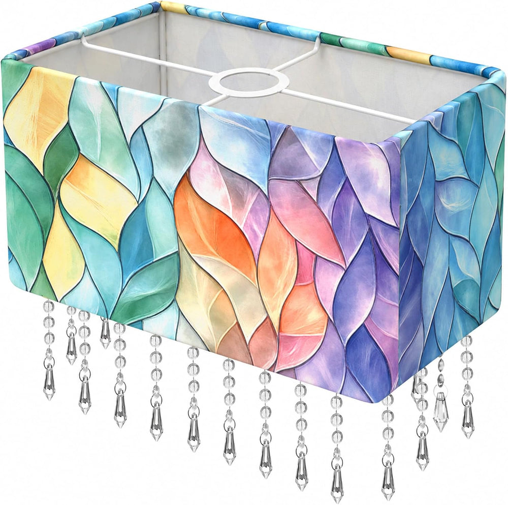 Rectangular Lamp Shade with Acrylic Droplet, Colorful Leaf, M