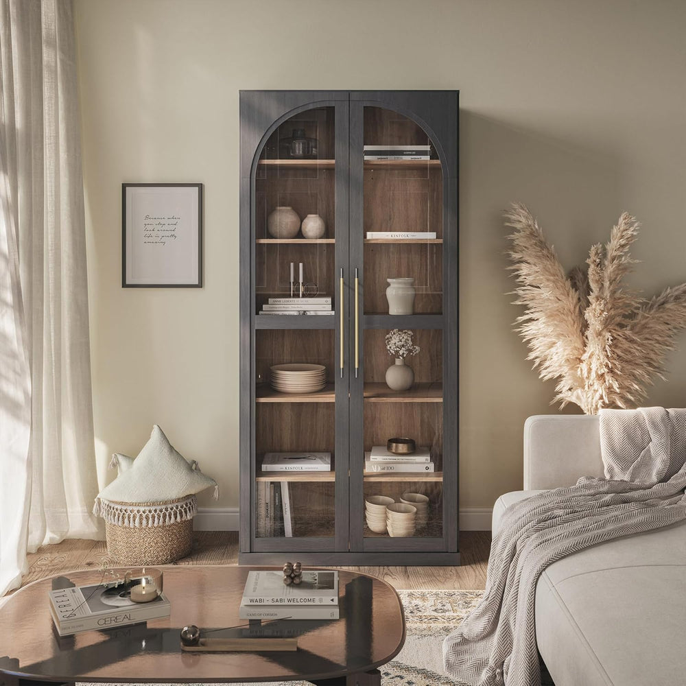 BELLEZE Modern Wood Wine Curio Cabinets with 4 Adjustable Shelves. 67" S...