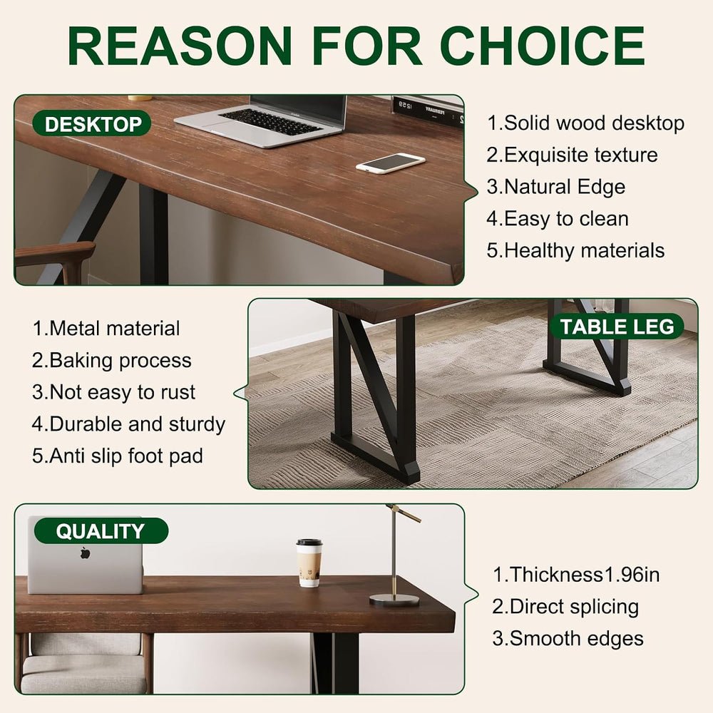 Solid Wood and Metal Modern Industrial 56 inch Wide Home Office Desk, Writing...