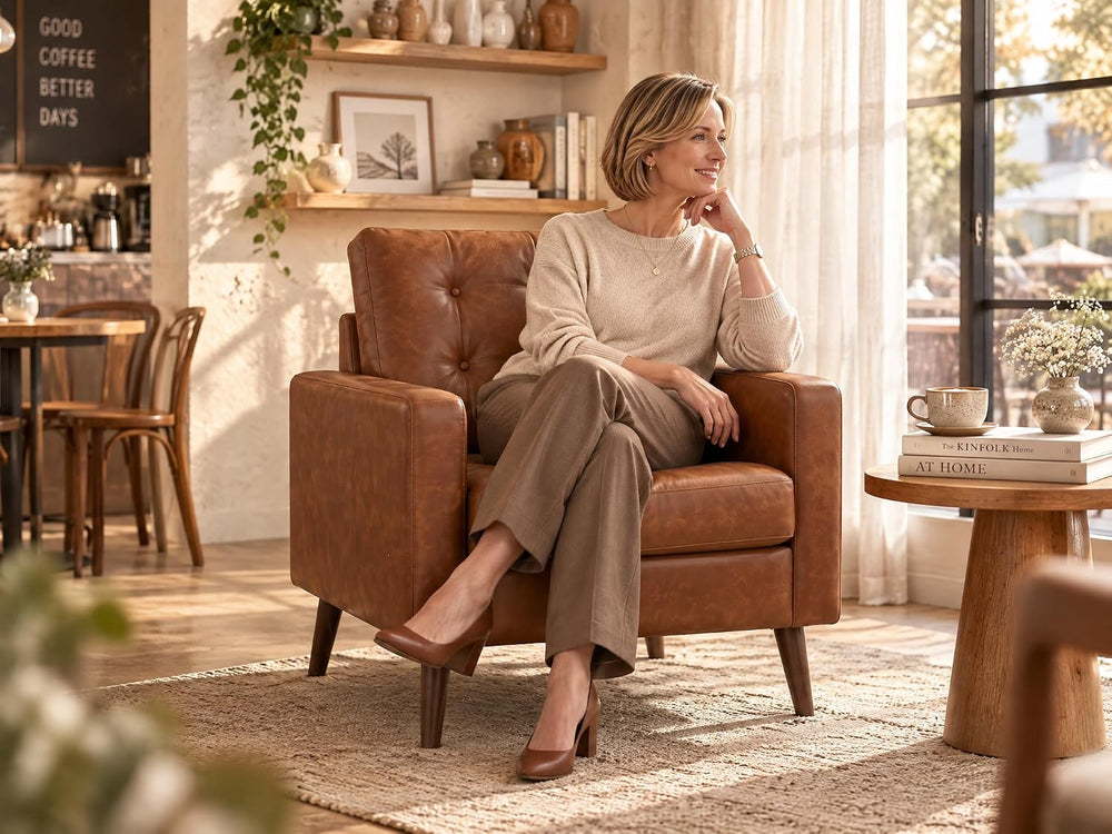 HNY Brown Faux Leather Tufted Accent Chairs