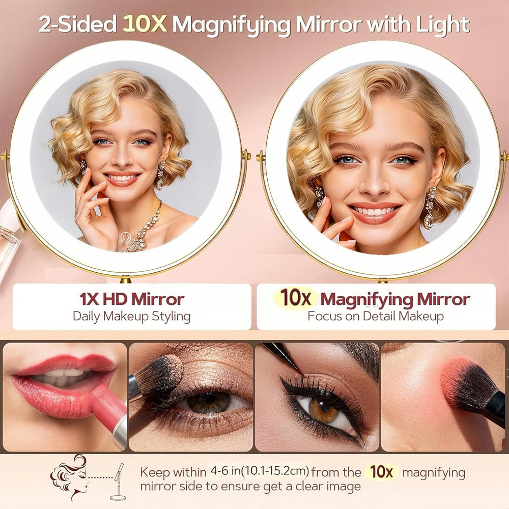 11.8" Magnifying Vanity Mirror with Light, 10X/1X Makeup Mirror