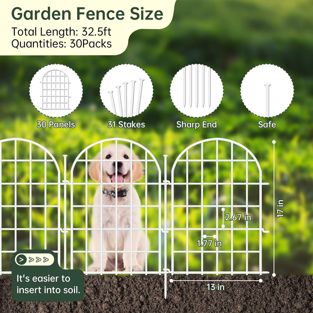 32.5ft(L) x 22in(H) Panels Garden Fence, 30 Panels Arched No Dig Fence, Decor...