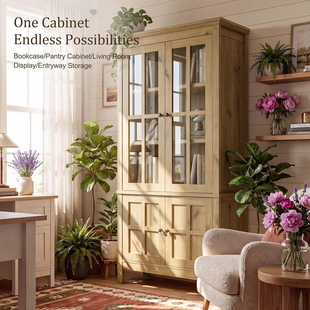 63" Kitchen Pantry Cabinet with Glass Doors,Farmhouse Storage Cabinets