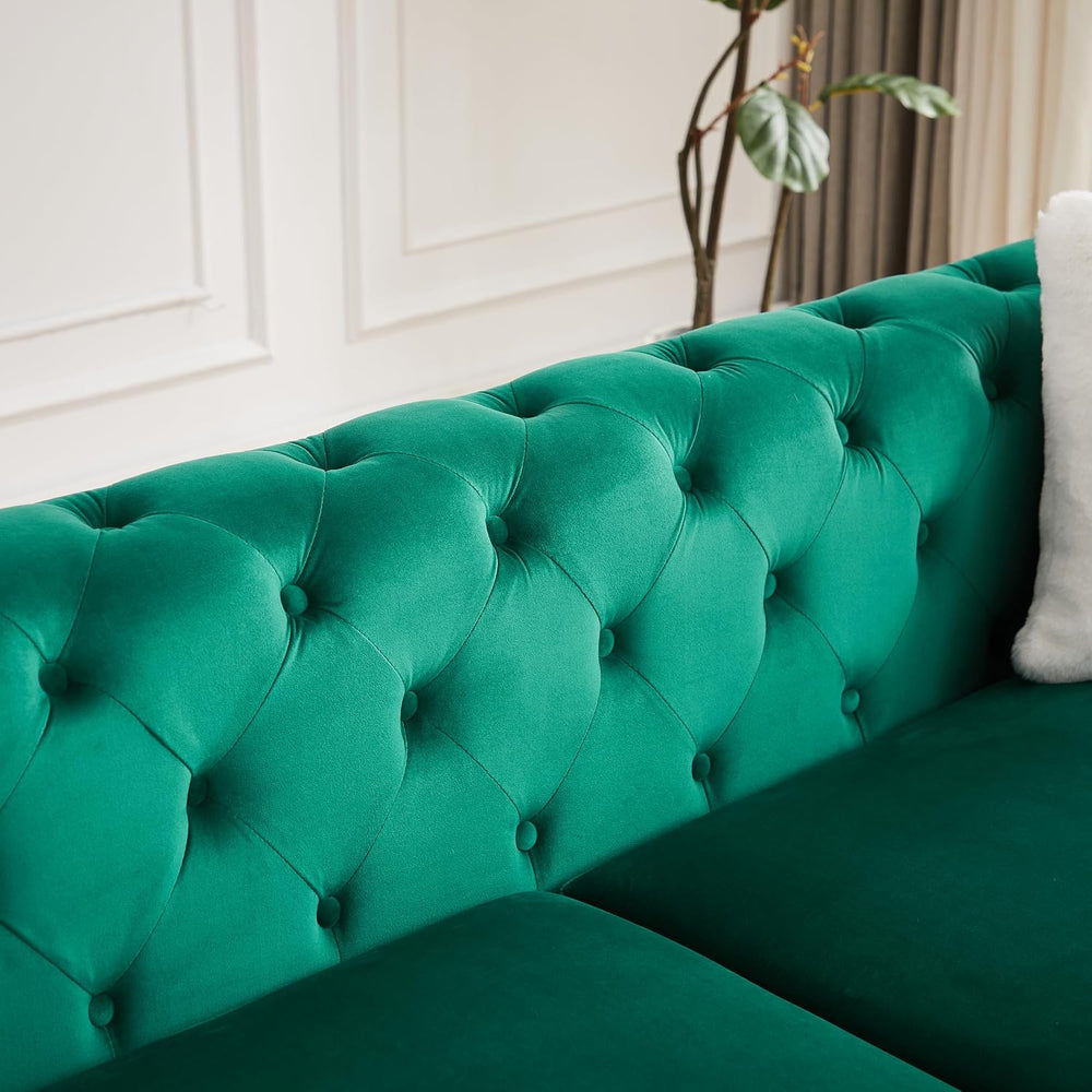 KEIKI 2-Piece Luxury Chesterfield Sofa Set with 1 Velvet 3-Seater Sofa & ...