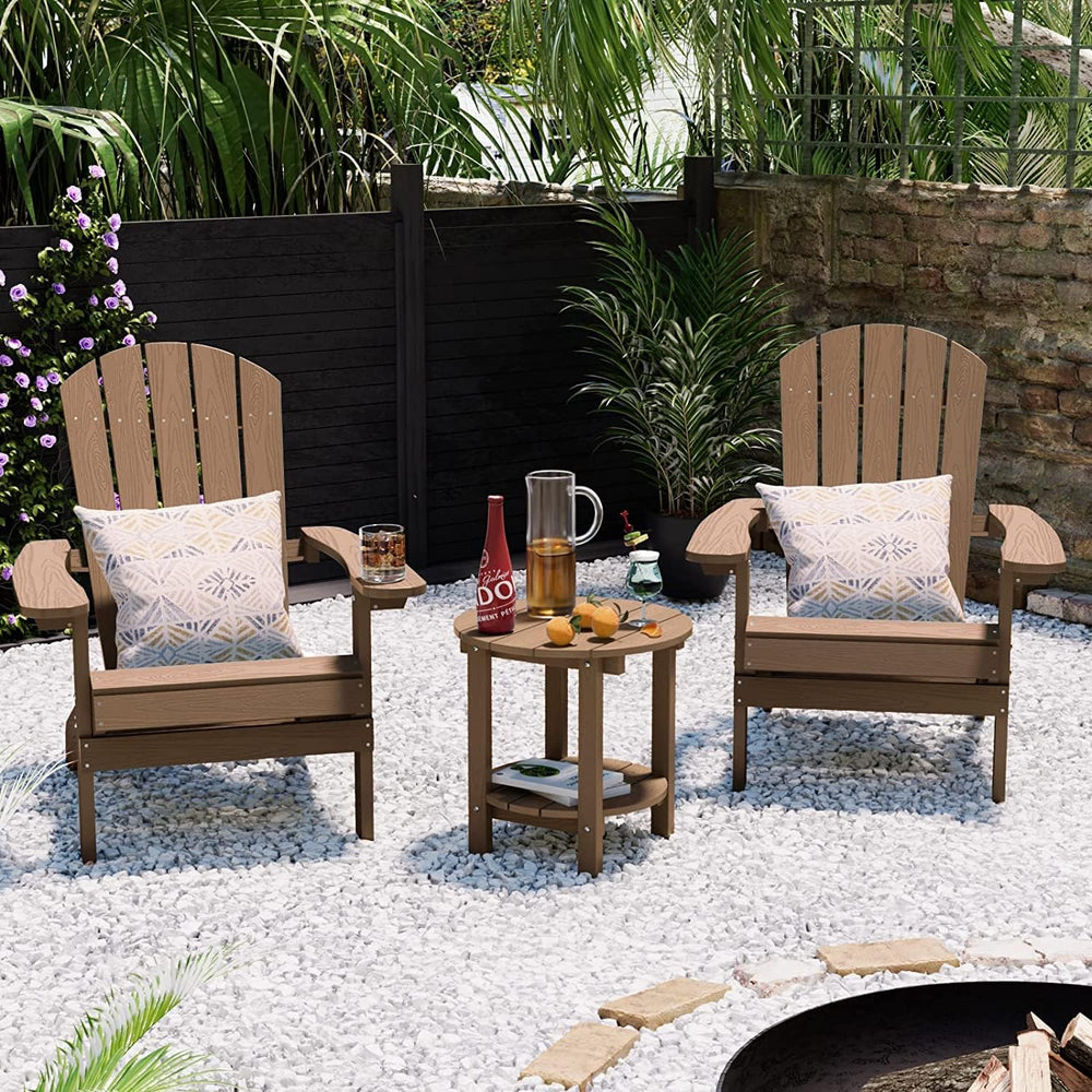 YEFU Adirondack Side Table, 18" Outdoor Side Table, Set of 2, Teak