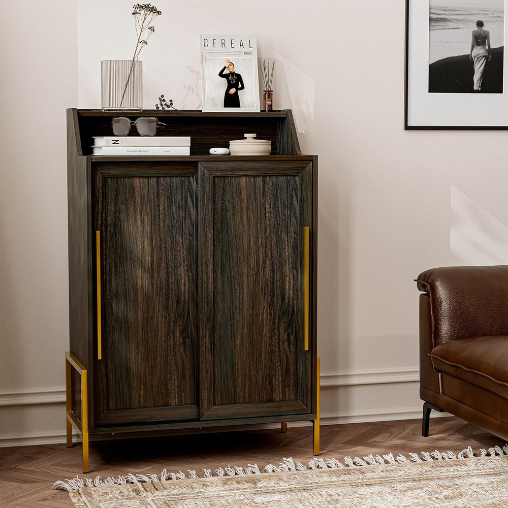 BELLEZE 45" Dana Storage Cabinet with Sliding Doors - Brown