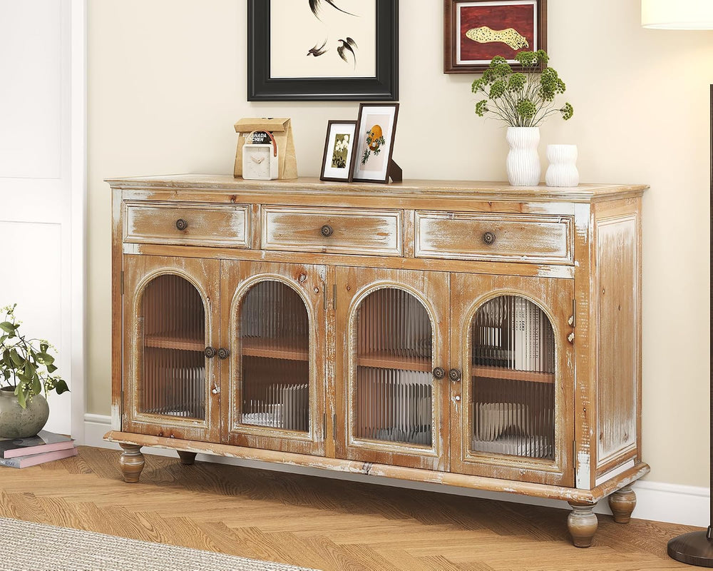 LKTART 59" Solid Wood Sideboard Buffet Storage Cabinet with Doors&Dr...