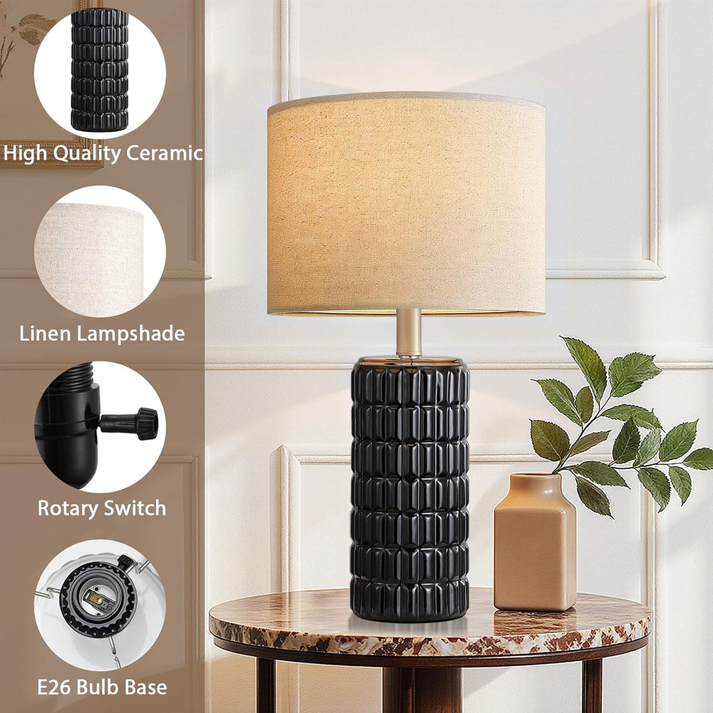 Seealle 23" Modern Ceramic Table Lamps Set of 2, Lamps for Bedroom, Black
