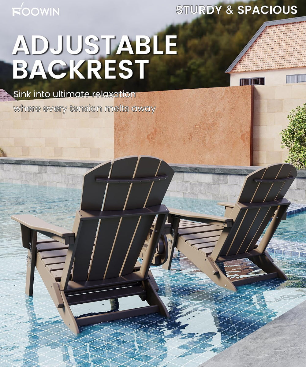 FOOWIN Folding Adjustable Adirondack Chair with Ottoman Set of 2