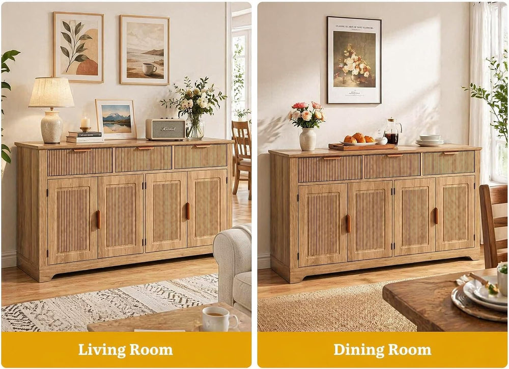 DWVO 59" Fluted Buffet Cabinet with Storage Natural Oak