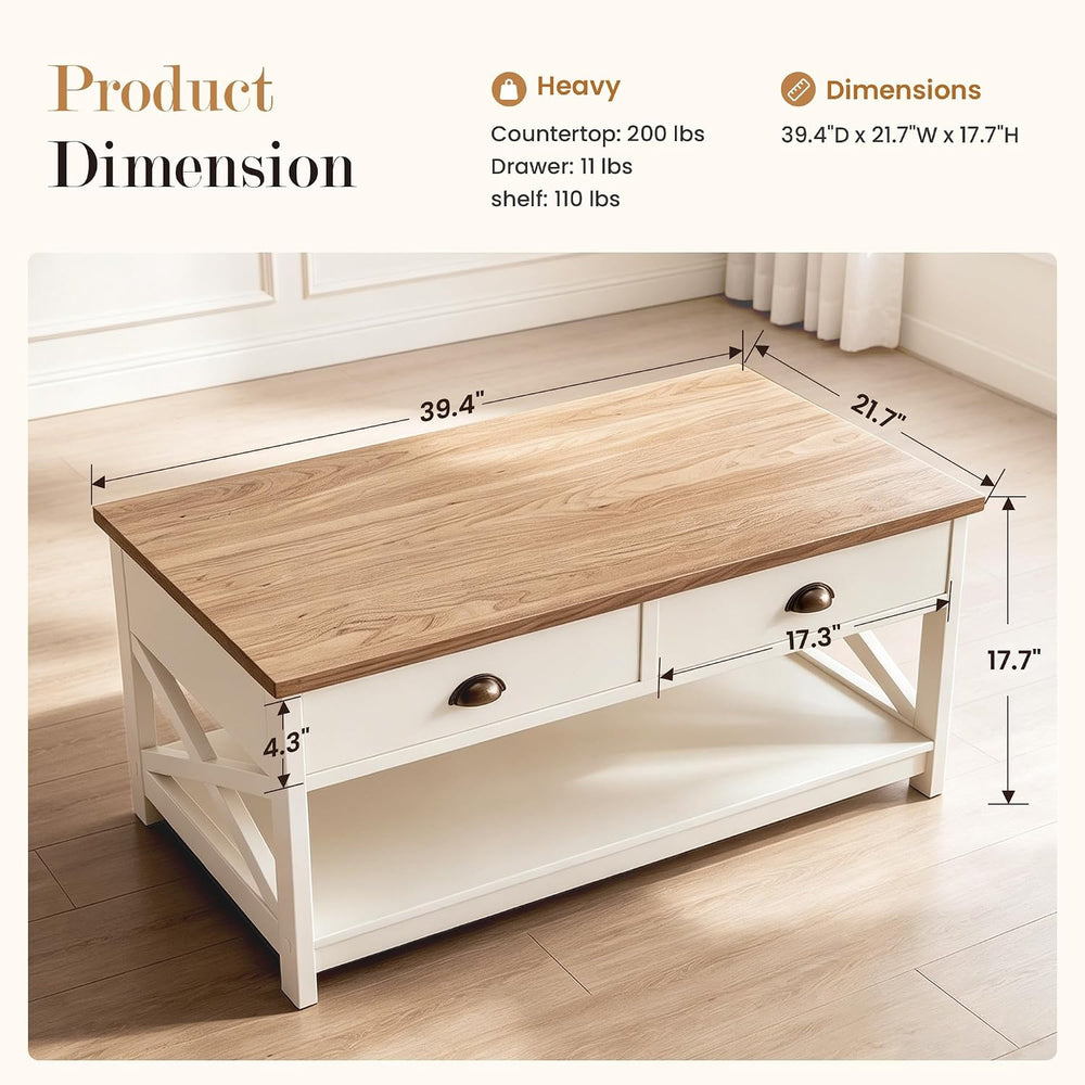 Sophia & William Farmhouse Coffee Table for Living Room with Drawers, White