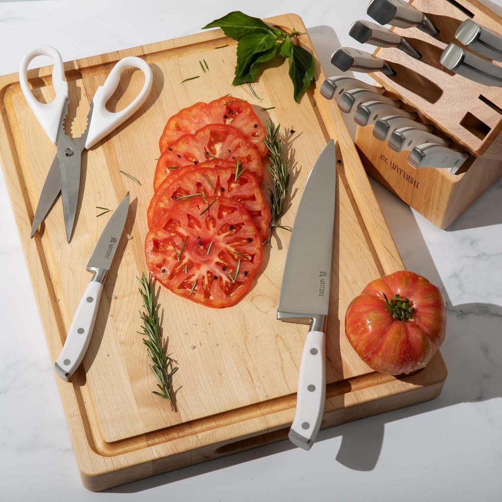 Yatoshi 15 Piece White Knife Block Set - Pro Kitchen Knife Set Ultra Sharp Hi...