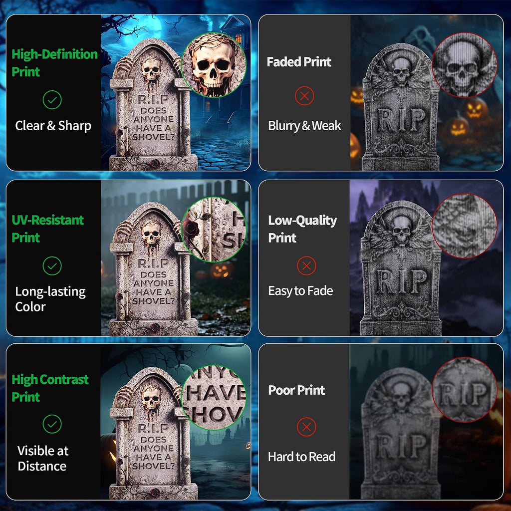 17" Halloween Tombstones Outdoor Decorations, 6 Pack Graveyard Yard Signs