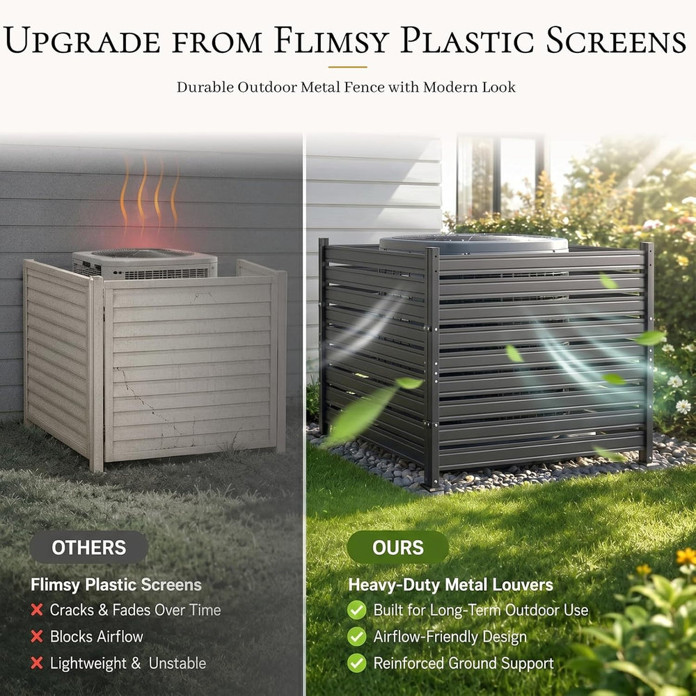 Air Conditioner Fence 3 Panels, 42" H x 9.5 FT W Metal Outdoor Privacy S...