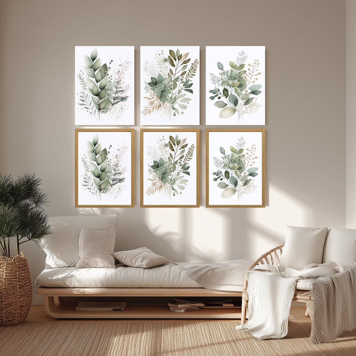 LLEEMPI Sage Green Botanical Wall Art Set of 3, 12x16 Wood Framed Prints