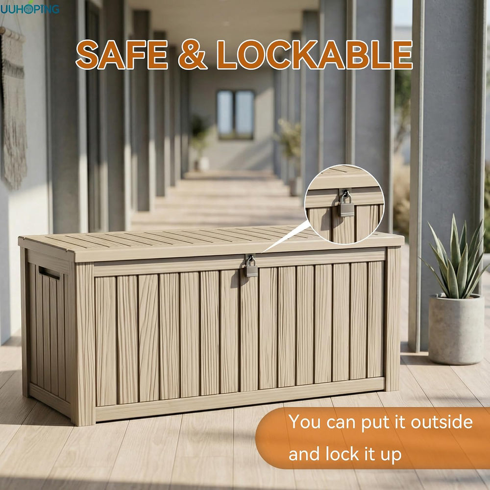 150 Gallon Outdoor Deck Box, Resin Waterproof Storage Box With Lockable Lid, ...