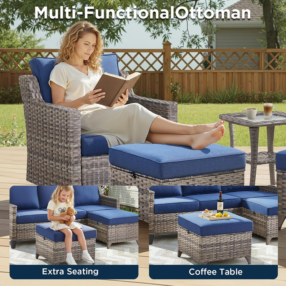 6 Piece Outdoor Patio Wicker Furniture Sets-High Back Outdoor Conversation Se...