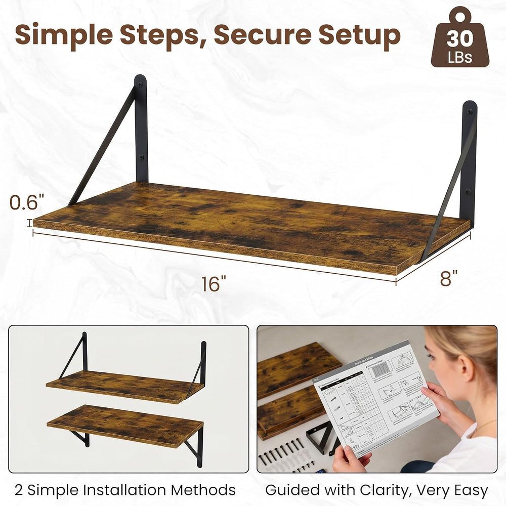 Vivelove Deep Floating Shelves for Wall, 16W x 8D Wood Wall Shelves Set of 3,...