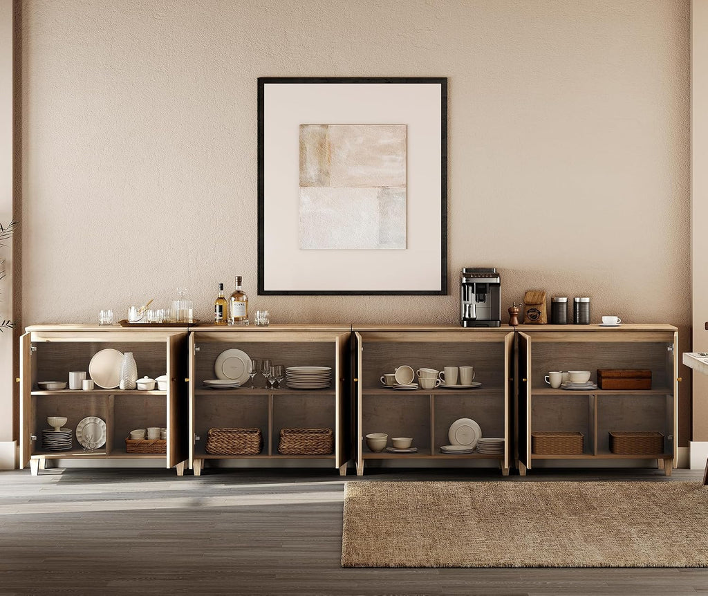 wampat sideboards buffet storage cabinets, 8-door credenza table showing dimensions