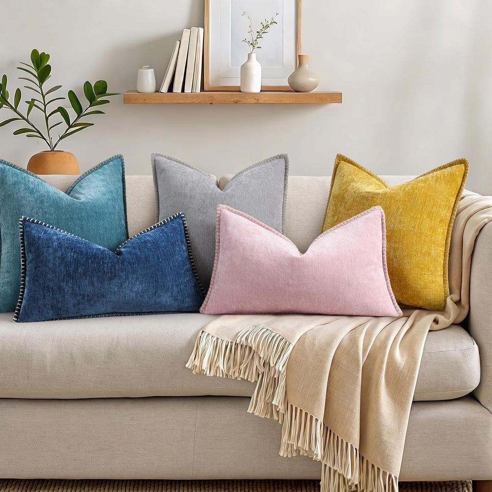 Pallene Chenille Soft Navy Blue Throw Pillow Cover 22x22 Set of 2