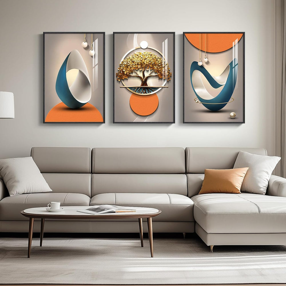 Large Framed Modern Luxury Wall Art for Living Room, 3 Piece 24x36 In