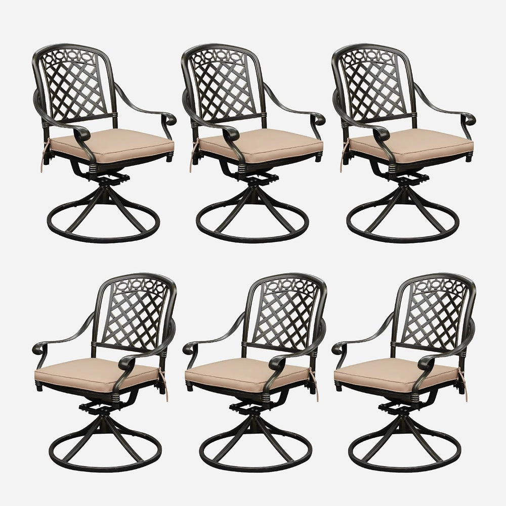 Set of 6 Cast Aluminum Patio Chairs with Cushions