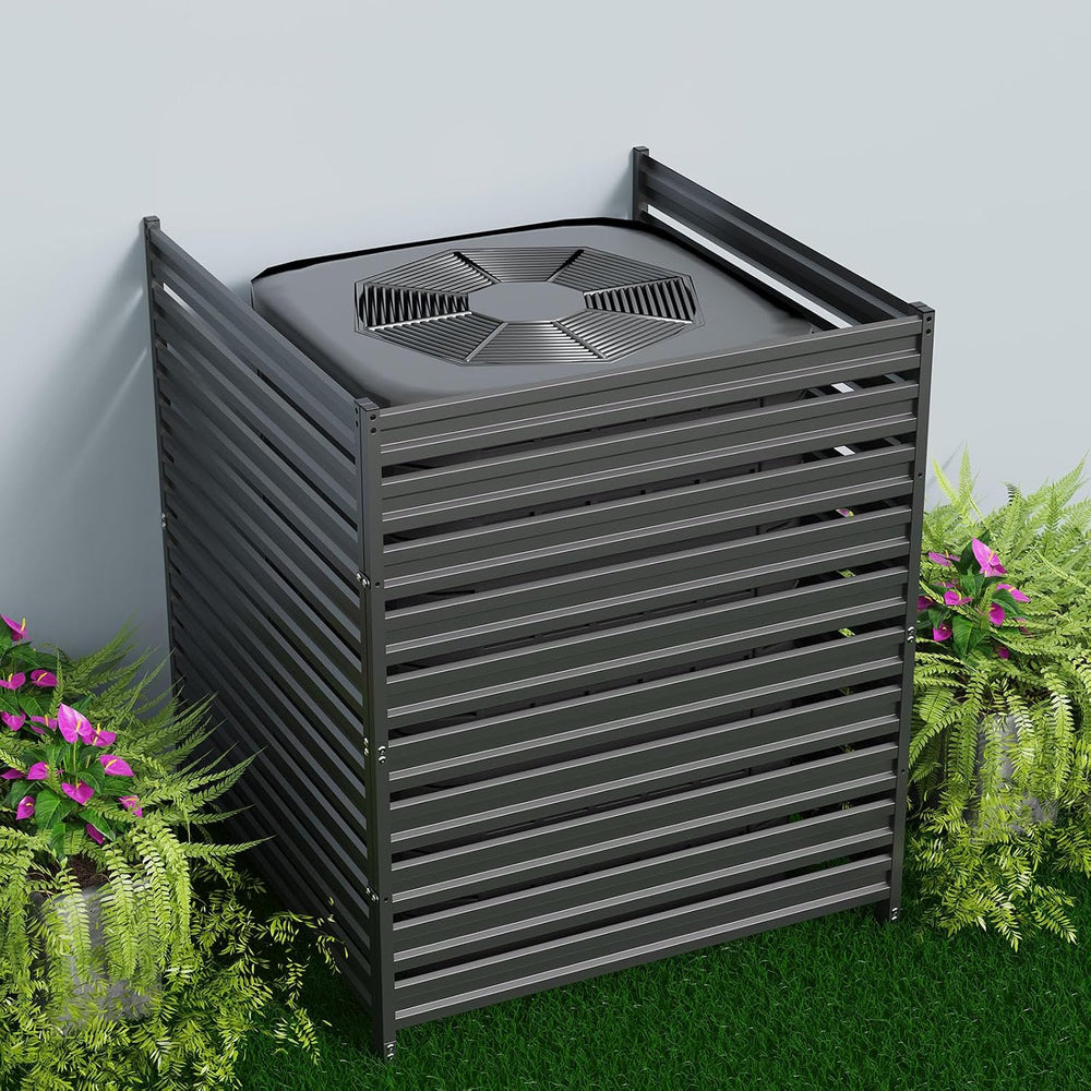 3 Panels Metal Air Conditioner Fence, 42" H x 38" W Privacy Fence P...