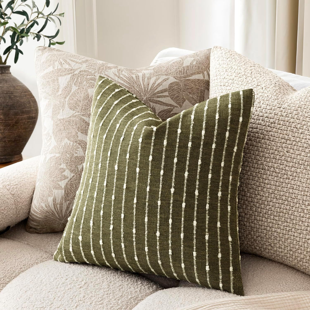 Foindtower Decorative Striped Boucle Throw Pillow Covers 22x22 Olive Green