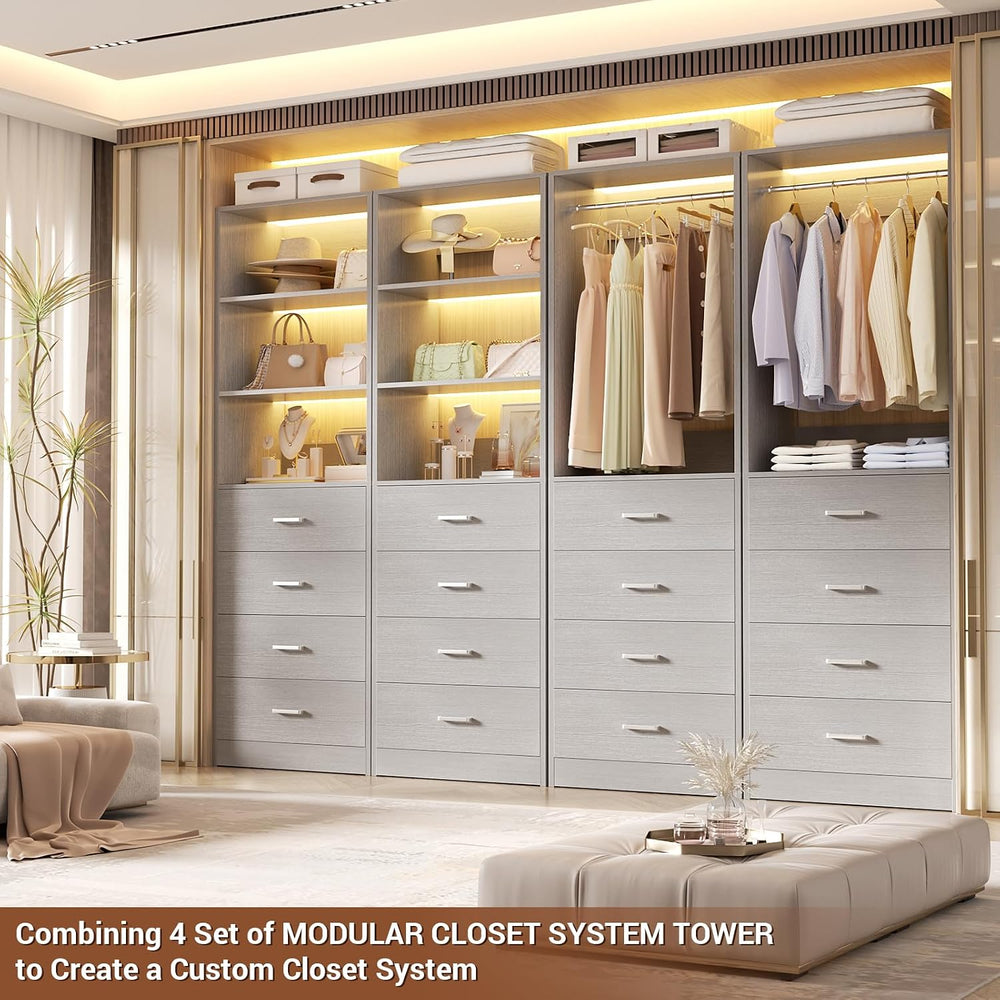 Aheaplus Closet Drawers System, 21.3" Wood Closet Organizer with 4 Drawers