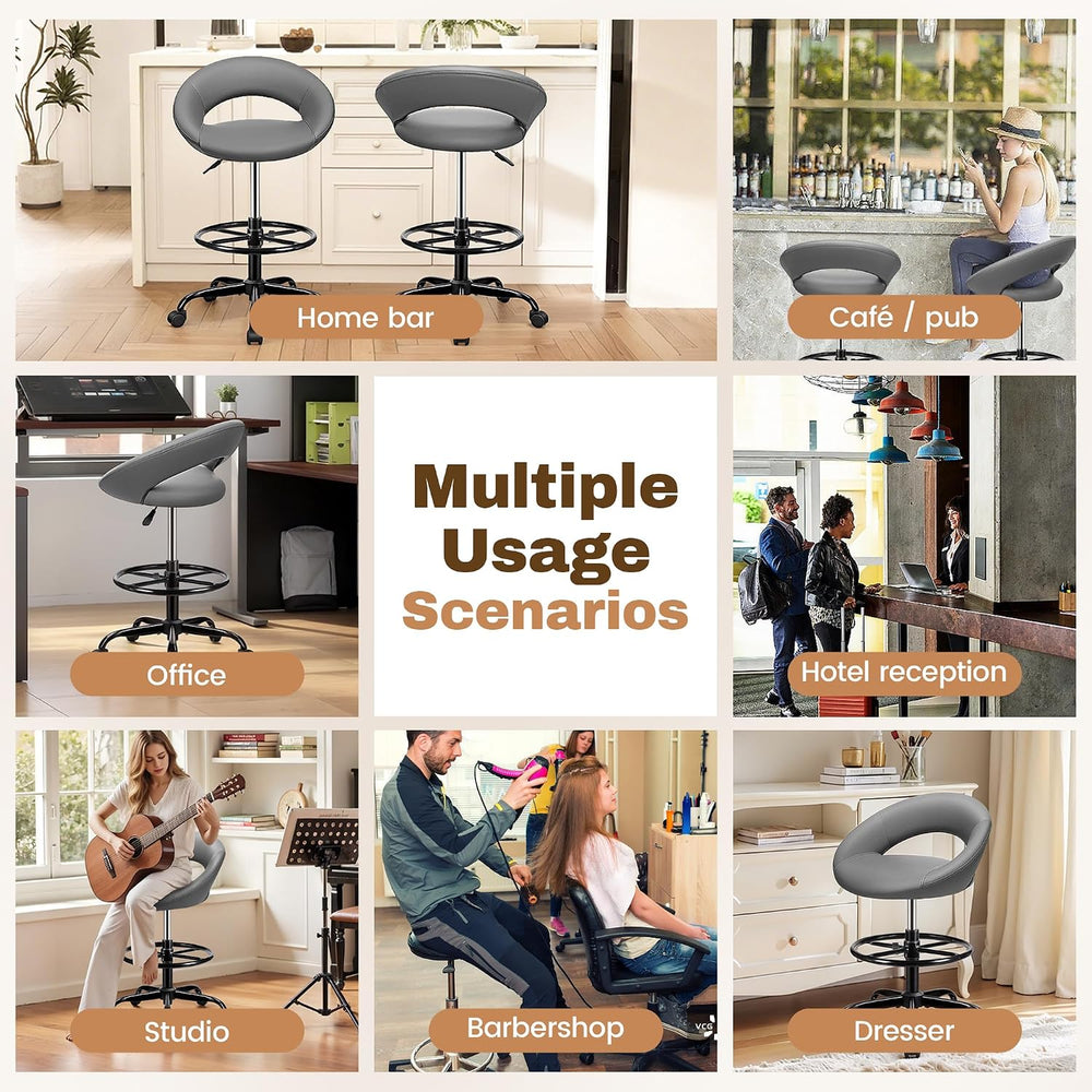 BESTFAIR Drafting Chair with Back, Height Adjustable Rolling Stool, Gray