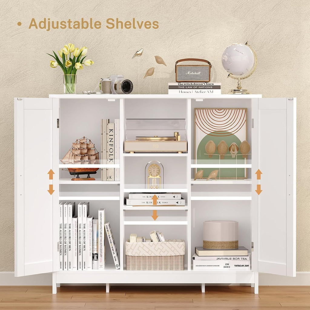 Iwell Storage Cabinet with 2 Doors and 4 Storage Shelves, Buffet Cabinet, Bathroom Cabinet for Living Room, Entryway, Home Office, White