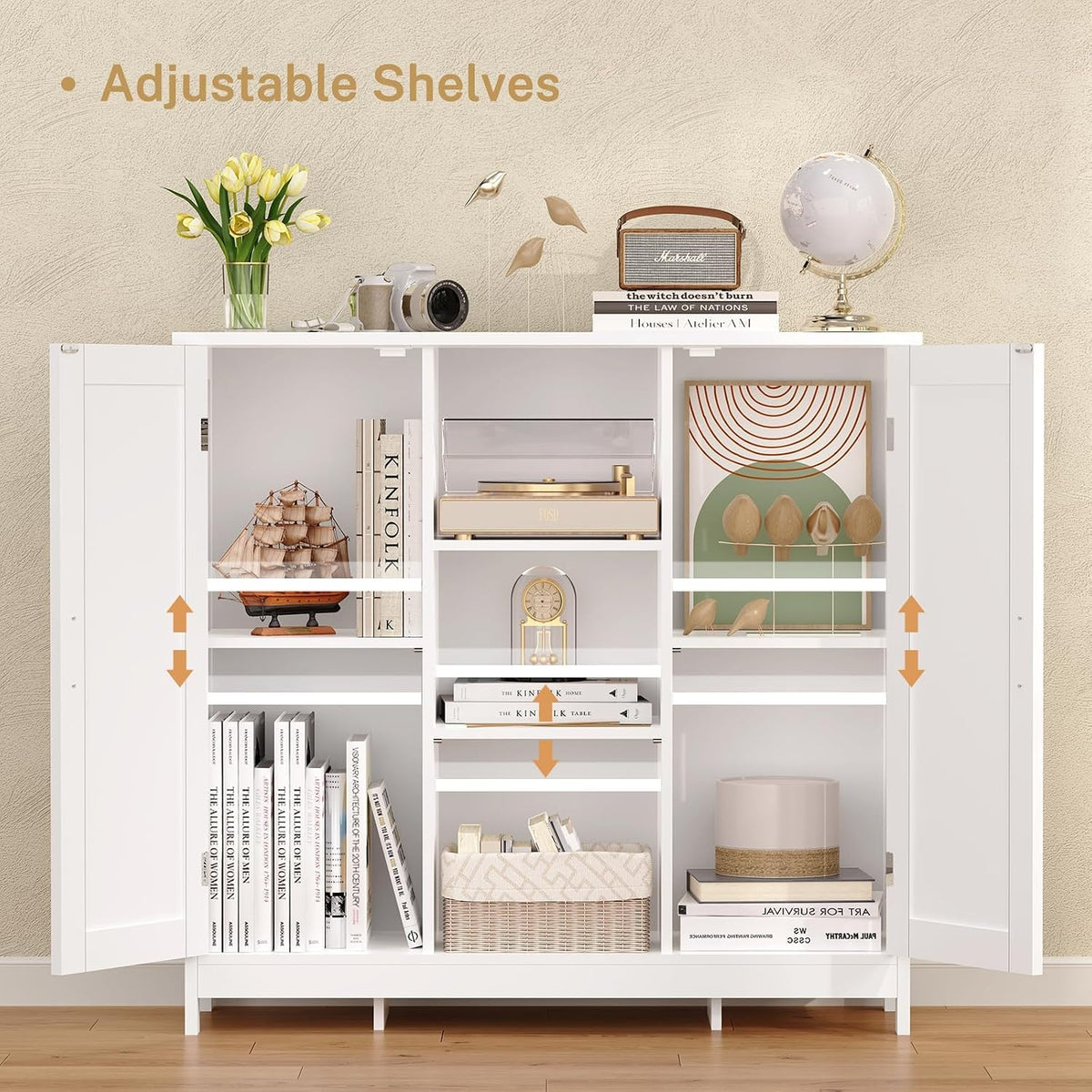 Iwell Storage Cabinet with 2 Doors and 4 Storage Shelves, Buffet Cabinet, Bathroom Cabinet for Living Room, Entryway, Home Office, White