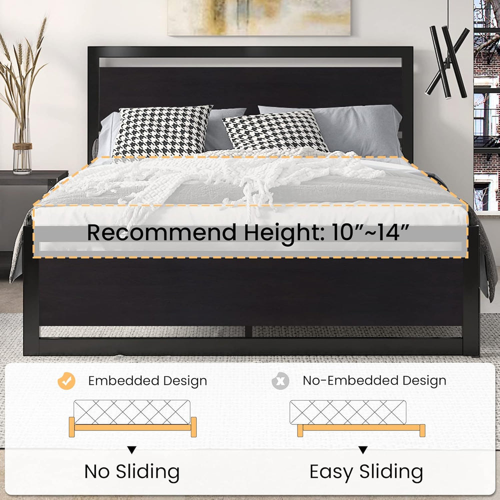 SHA CERLIN Heavy Duty Full Size Bed Frame with Modern Headboard, Black