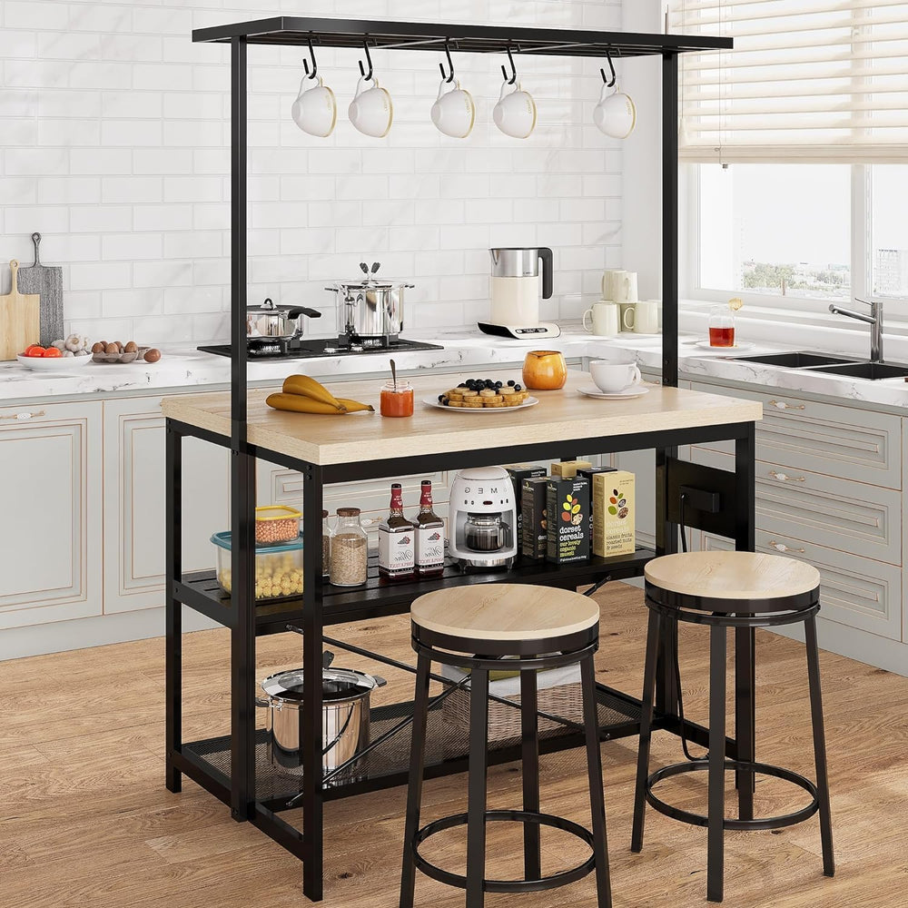 IDEALHOUSE 47" Kitchen Island with Power Outlet - 3-Tier Bakers Rack &am...