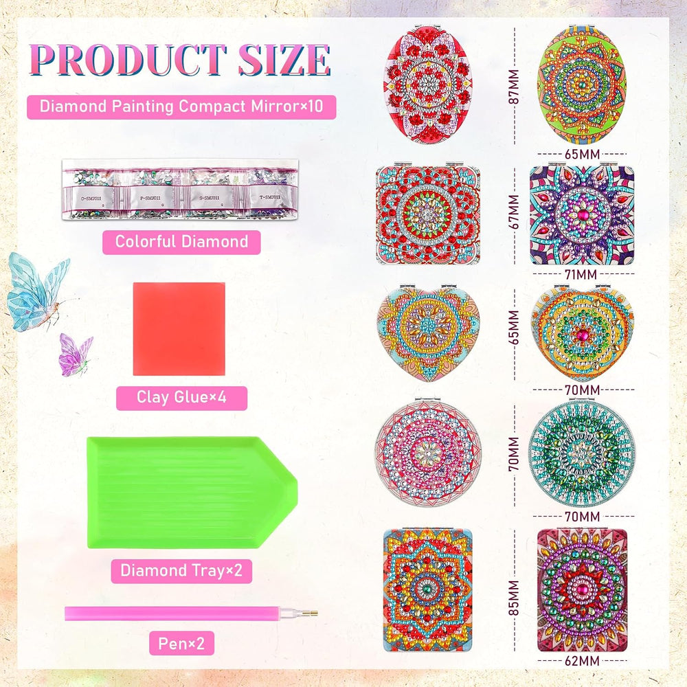 Weysat 10 Pcs Diamond Paint Art Compact Mirror DIY, Mandala