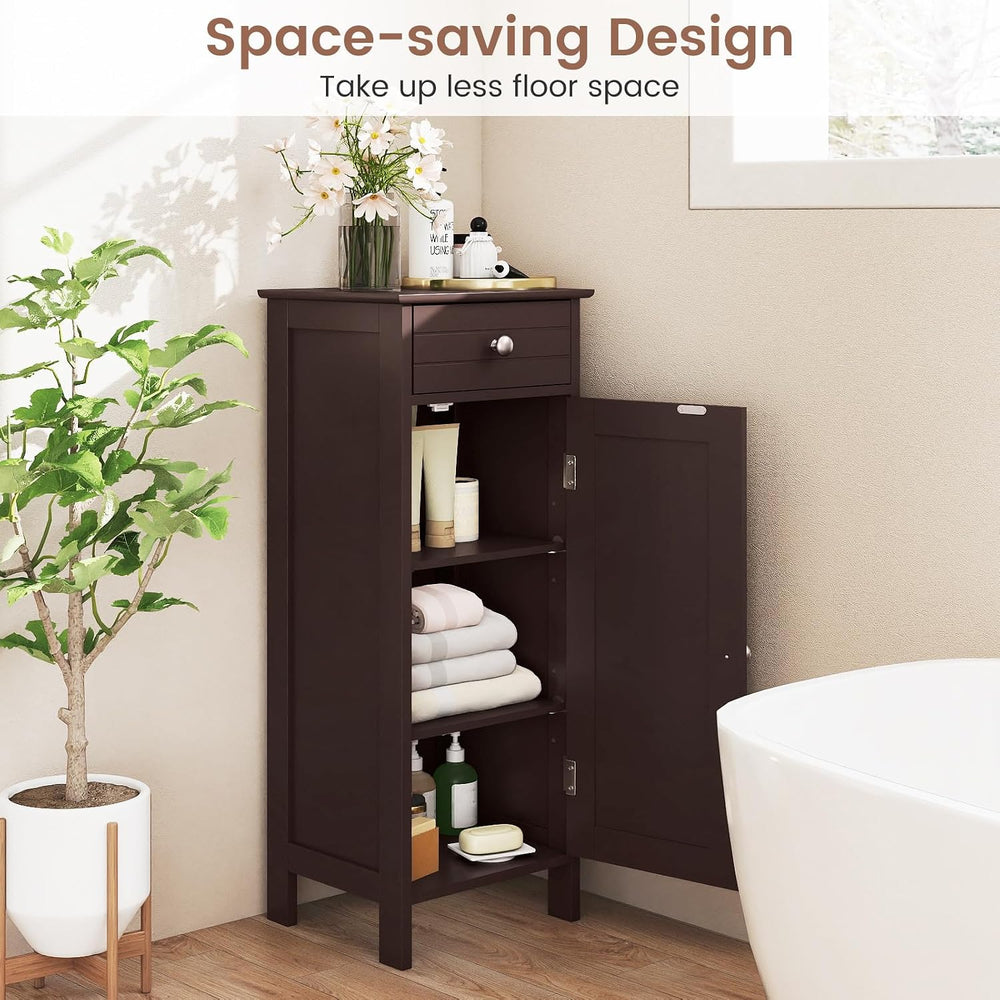 GLACER Bathroom Storage Cabinet, Single Door Narrow Floor Cabinet (Brown)