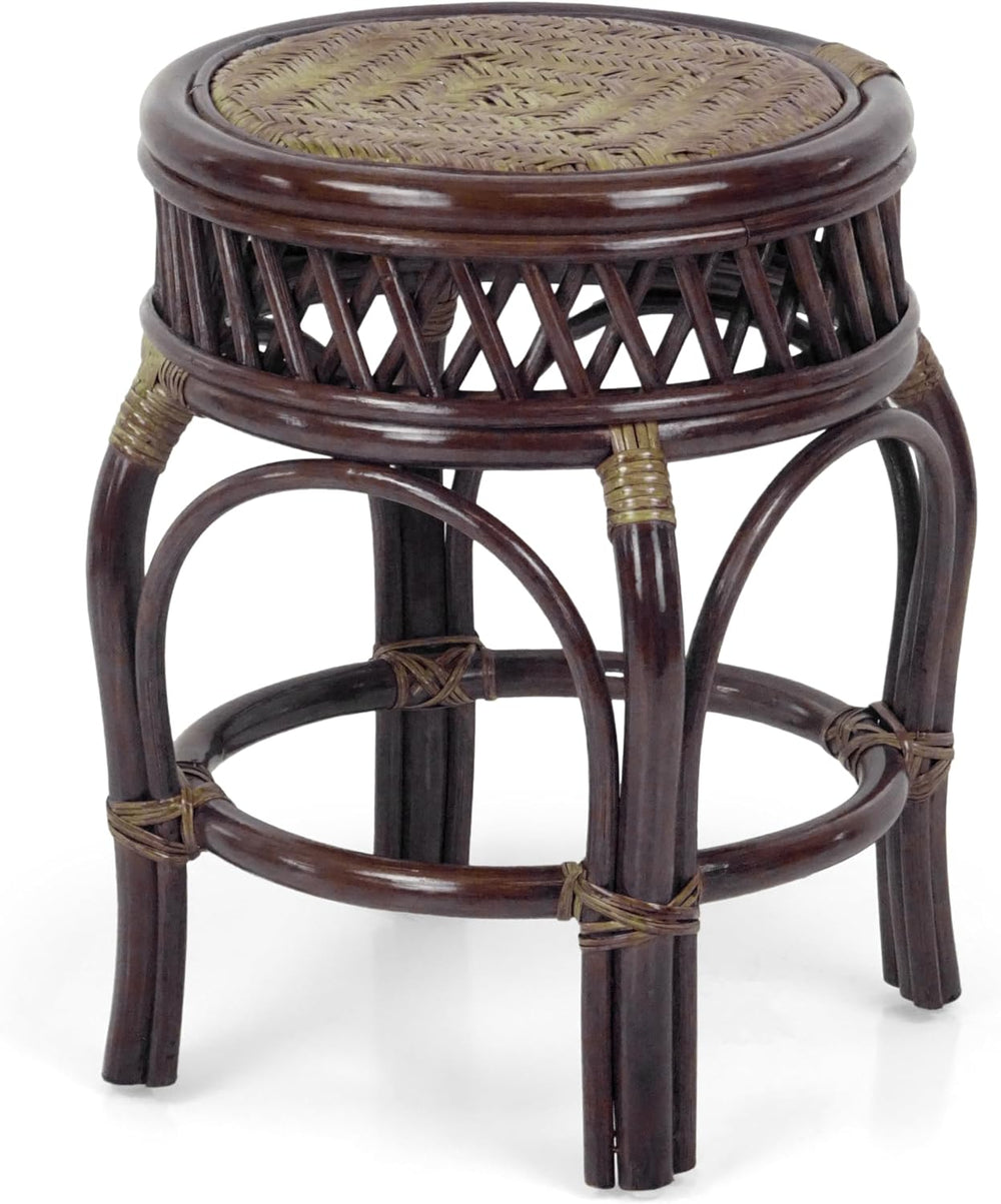 Ginger Handmade Rattan Wicker Stool Fully Assembled Dark Brown