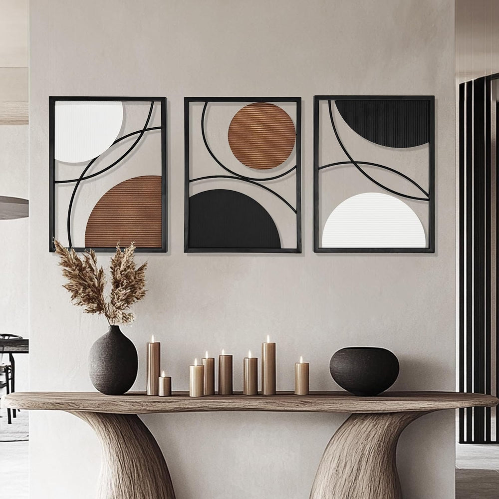 Oakrain 3 Pack Metal Wall Art, Abstract Minimalist Modern Wall Decor for Livi...