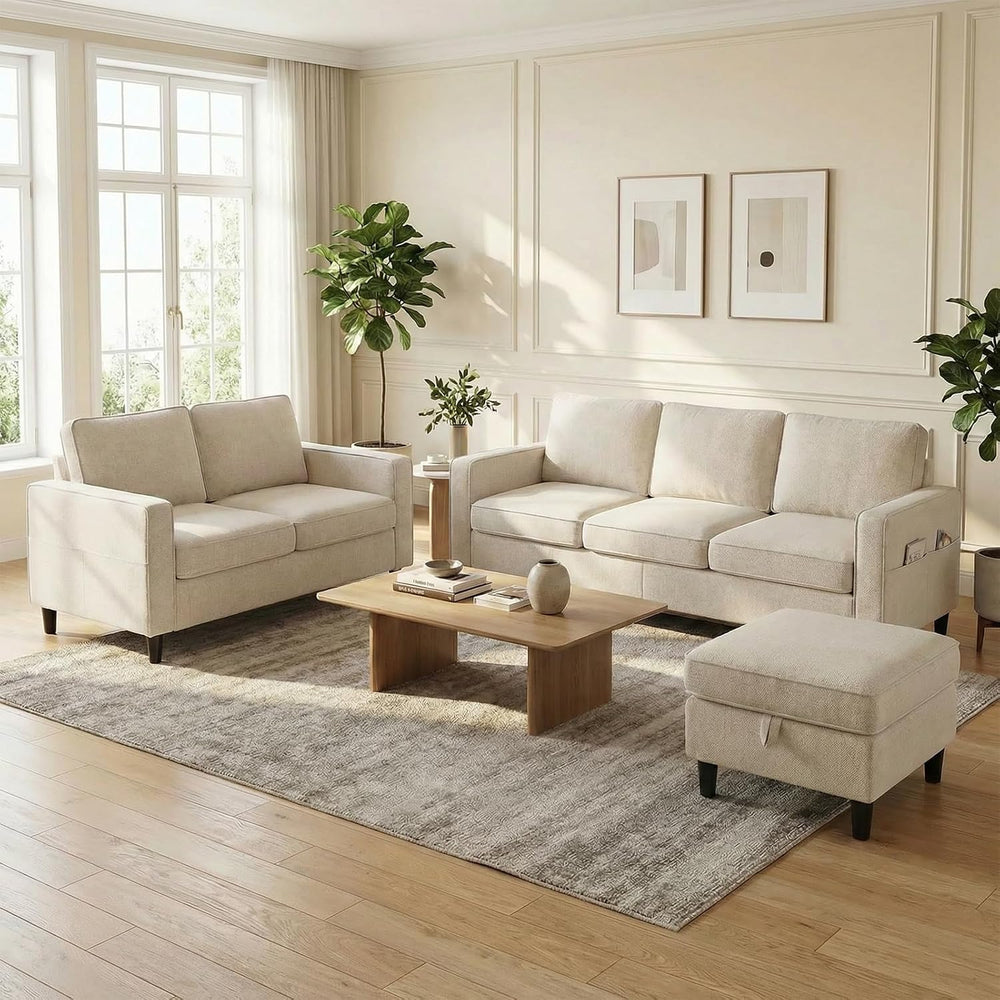 Mjkone 78" Width 3 Pieces Sofa Couches Set for Living Room Sets Furnitur...