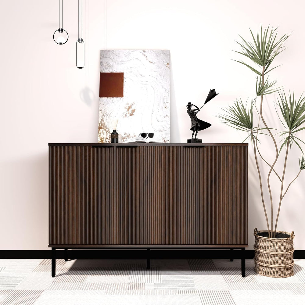 Fluted Sideboard, Buffet Cabinet with Storage, Wooden Accent Console Cabinet ...