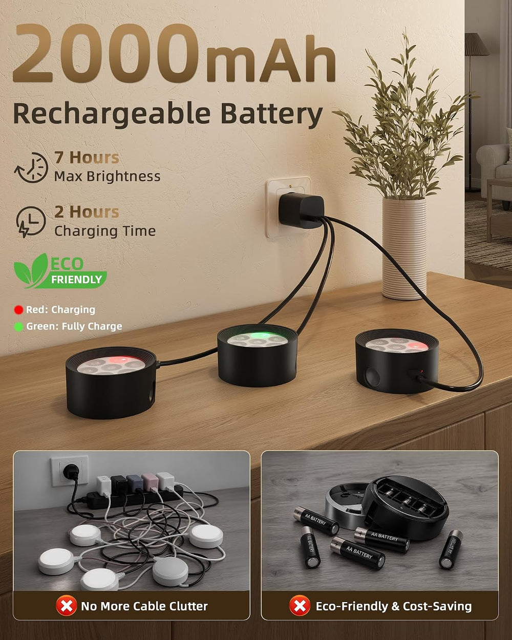 Picture Lights for Wall, 6 Pack Rechargeable Magnetic with Remote (Black)