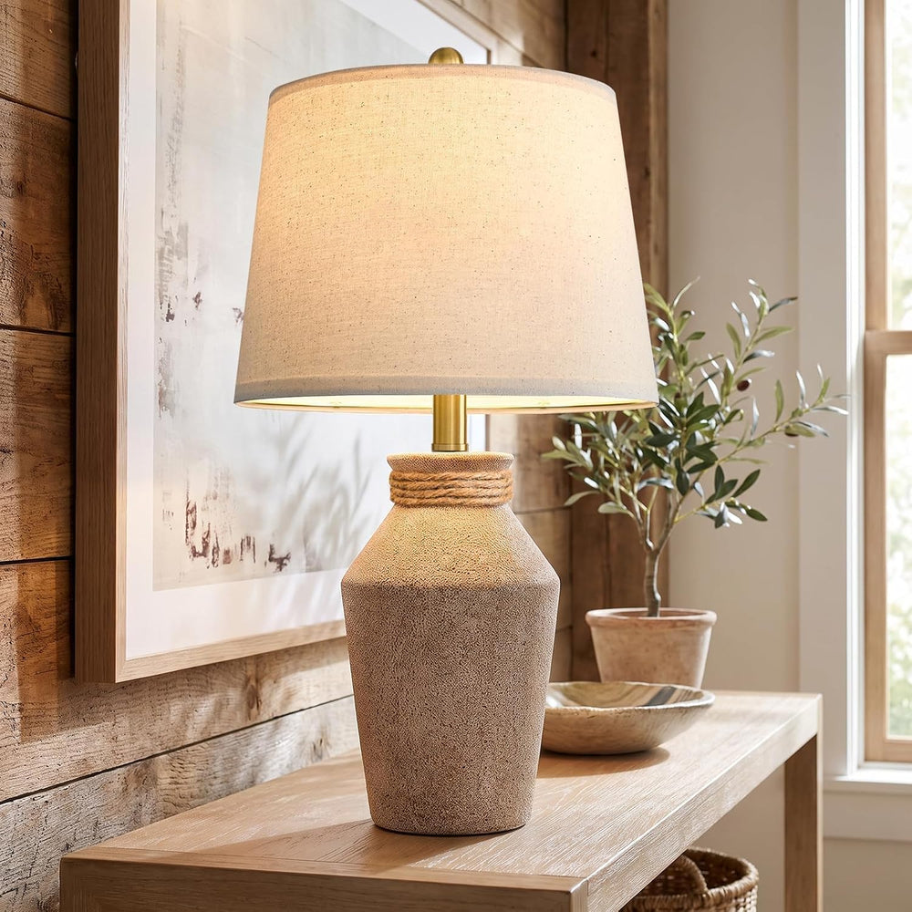 USumkky 22.5" Ceramic Table Lamp Coastal Farmhouse Bedside Lamp Sand Beige